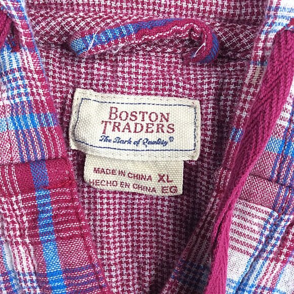 Boston Traders Hoodie Button Down Top Womens XL Plaid Roll Tab Sleeves DAMAGE - Picture 12 of 13